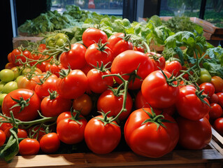 Gorgious Red tomatoes for sale at market stall