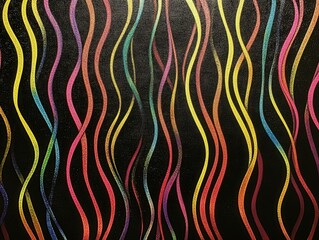 Wall Mural - Colorful wavy pattern on a black background with vibrant hues