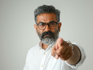 Poster - A man with a beard points a finger at the camera. AI.