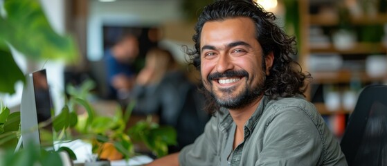 Wall Mural - A man smiles broadly at the camera. AI.