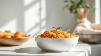 Wall Mural - Close-up of a Bowl of Colorful Food with a Blurred Background