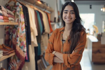 Young Indian fashion stylist in designer boutique  self employed startup.