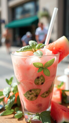 Wall Mural - Watermelon Mint Drink with Ice