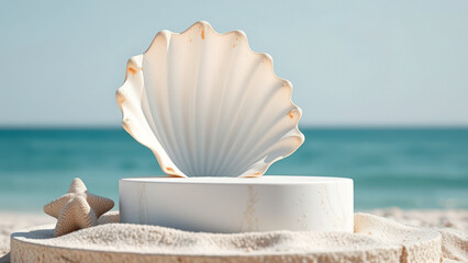 Sticker - White Shell on a Sandy Beach