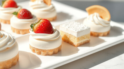 Wall Mural - Gourmet Dessert Platter With Whipped Cream And Strawberries