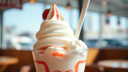 Poster - Close-up of a Delicious Strawberry Soft Serve Ice Cream