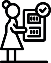 Poster - woman is choosing a program on a washing machine, indicating a laundry service