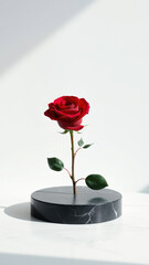 Wall Mural - Single Red Rose on Black Marble Pedestal