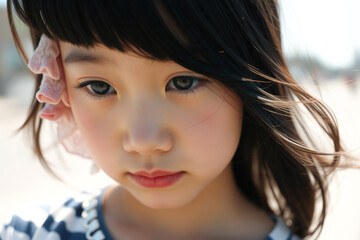 Wall Mural - Young Girl Portrait with a Serious Expression