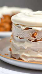 Canvas Print - Close Up of a Delicious Dessert with Cream and Caramel