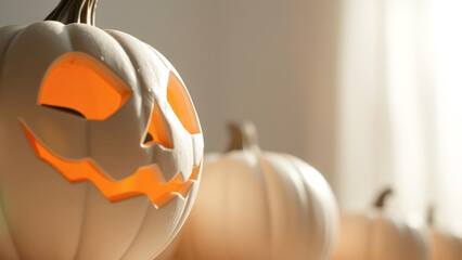 Sticker - White Pumpkin Jack O' Lantern with Warm Glow