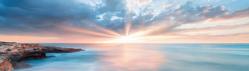 Canvas Print - Sunset over the Sea with Dramatic Clouds.