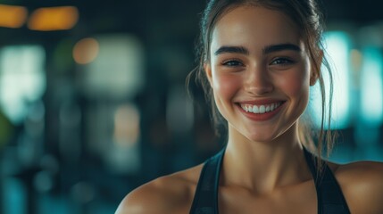 Smiling Woman in Sportswear at Gym Healthy Lifestyle and Fitness Concept