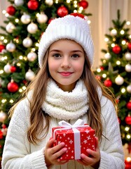 Wall Mural - The girl next to the Christmas tree