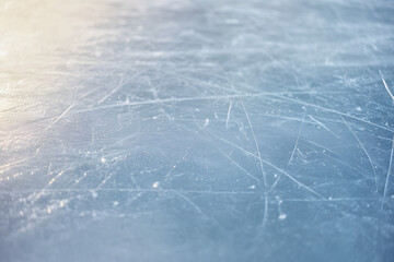 Sticker - ice rink floor surface background and texture in winter time, ice hockey sport ground