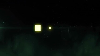 Wall Mural - Glowing yellow squares animation over dark background with green mist