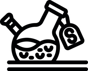 Poster - Bold black and white icon of a laboratory flask containing a chemical substance with a dollar sign price tag