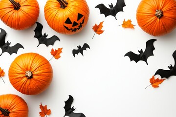 Canvas Print - Animated pumpkins, bats, spiders, and ghosts against a white background.