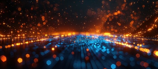 Poster - Abstract Digital Landscape with Bokeh Lights.