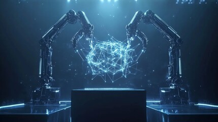 Poster - AI driven robotic arms building a neural network in a futuristic Industry 4.0 setting