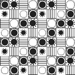 Poster - Black and white tiled pattern with circles. Diagonally placed repeating pattern of tiles in circles. Monochrome pattern.
