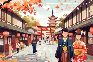 Wall Mural - Concept of Japanese culture - Japan, woman in a traditional kimono costume