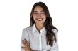 © Anjali - Confident brunette business woman student smiling with folded arms.