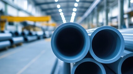 Wall Mural - Warehouse Storage of Large Plastic Pipes Arranged in a Row