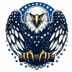 Wall Mural - icon, logo, emblem eagle with stars sitting on a branch.3D illustration on a white background.