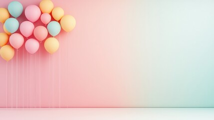 Poster - Pastel Balloons on a Pink and Blue Wall.