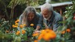 © Thanaporn - Grandparents planting flowers in their garden, enjoying the simple joy of maintaining their outdoor space together.
