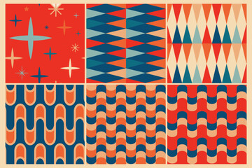 Wall Mural - 60s vintage retro seamless patterns. Vintage geometrical seamless backgrounds 50s and 60s