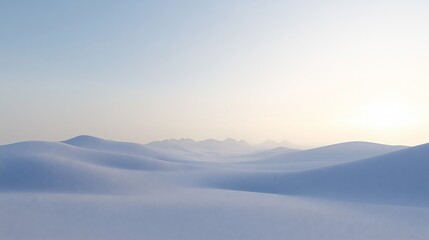 Poster - Snow-covered dunes under a soft morning light, evoking a serene and tranquil winter landscape.

