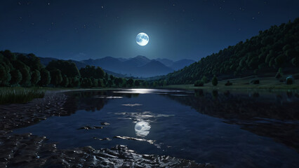  night landscape with lake and mountains