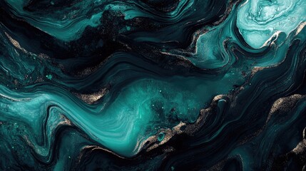 Poster - Abstract wave background with black, jade, petrol, and teal tones blending into a rough, grungy matte shimmer, creating a metallic electric effect.