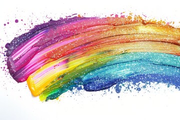 Rainbow paint watercolor stripes brush strokes and glitter sparkle artistic multicolor palette, vibrant Paintbrush color ink splatter illustration on white background