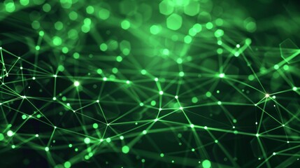 Poster - A vibrant green digital landscape featuring luminous lines and particles, representing data flow and technology.