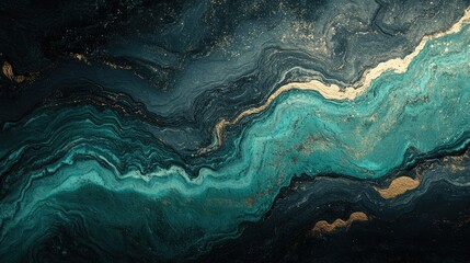 Poster - Abstract wave background with black, jade, petrol, and teal tones blending into a rough, grungy matte shimmer, creating a metallic electric effect.