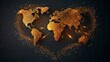 © AlirezA - A golden world map in a heart shape symbolizes unity and love, set against a dark backdrop filled with shimmer