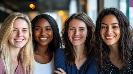 Poster - Happy diverse group of business women working together in an office environment