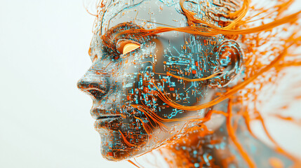 Wall Mural - AI Circuitry Face.