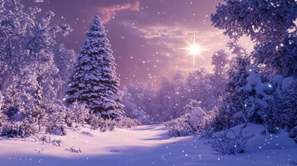 Sticker - Winter Wonderland: A Snowy Forest at Sunset