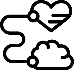 Poster - Line art vector showing a connection between a brain and a heart, symbolizing the relationship between love and the mind