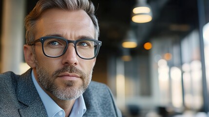 Poster - Mid-adult businessman focused at work in a contemporary office 