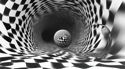 Wall Mural - Black and white optical illusion background, black and white checkered pattern