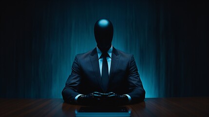 Poster - A robotic executive in a professional suit leading a strategic discussion in a high-tech boardroom illustrating the collaboration between AI and human professionals in business Stock Photo with copy