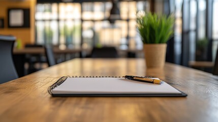 Canvas Print - Notepad on a table with a pen before a meeting, setting a professional tone, copy space