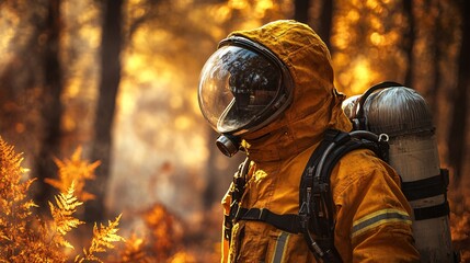Poster - A firefighting robot using advanced tools to suppress a fire in a hazardous environment emphasizing the role of robotic technology in modern emergency services Stock Photo with copy space