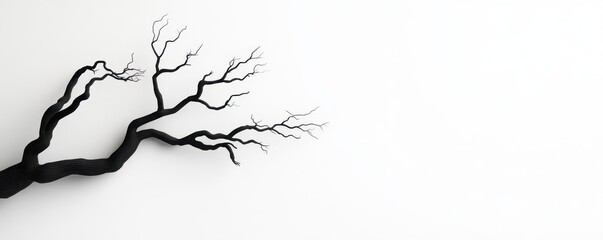 Spooky tree silhouette with twisted branches, white background, Halloween tree, creepy nature