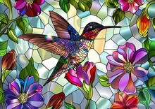 青いハチドリ パステルカラー ヴィンテージ ステンドグラス 鳥 ピンクの花畑風景 71NWt1RP7dL._AC_UF350,